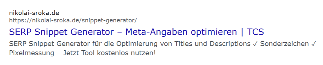 Beispiel für ein gutes Google-Snippet und für gute Meta-Titles und Descriptions.